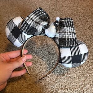 Black and White Gingham Gnome Christmas Mickey Ears